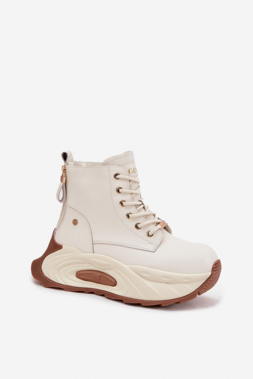 Piel calentamiento Botas de mujer con una plataforma GOE SS2N4300 color marfil