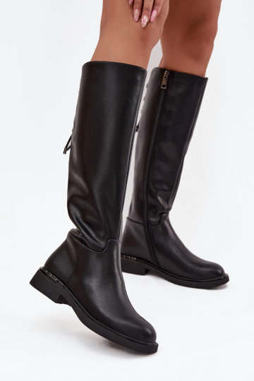 calentamiento botas de mujerActivadoturalnej Skóry con tacones anchos Vinceza 66822 de color negro