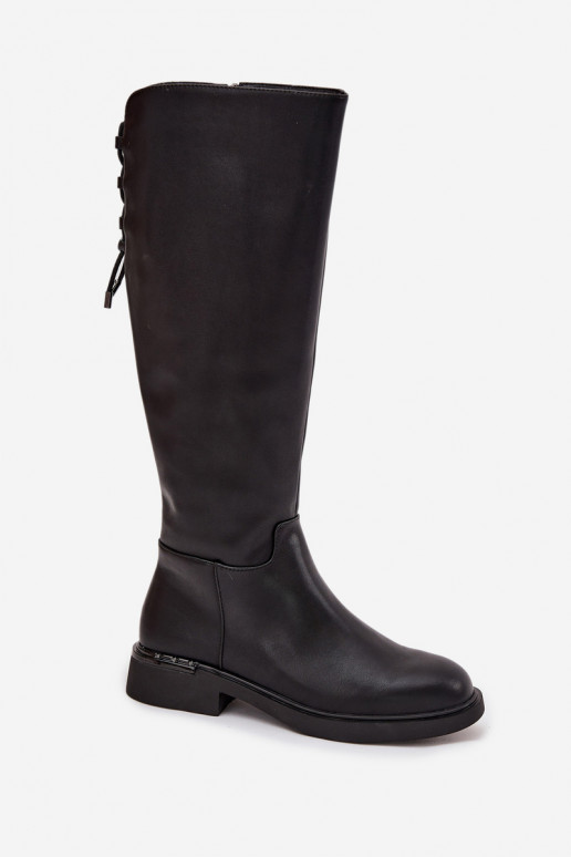 calentamiento botas de mujerActivadoturalnej Skóry con tacones anchos Vinceza 66822 de color negro