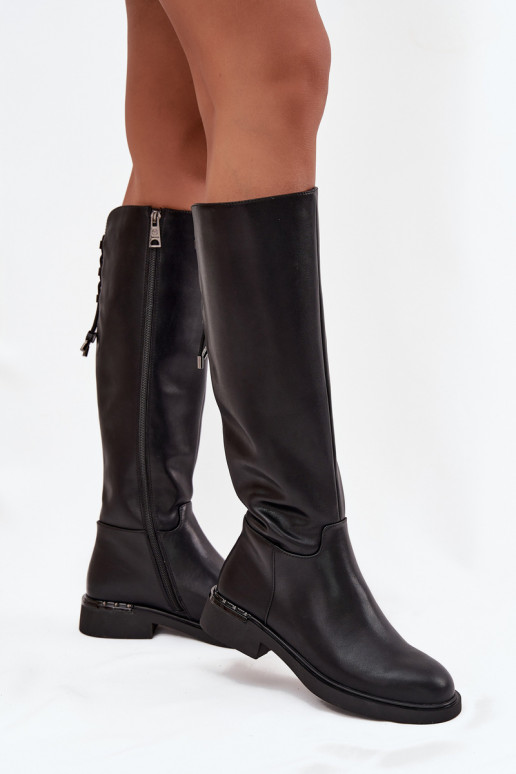 calentamiento botas de mujerActivadoturalnej Skóry con tacones anchos Vinceza 66822 de color negro