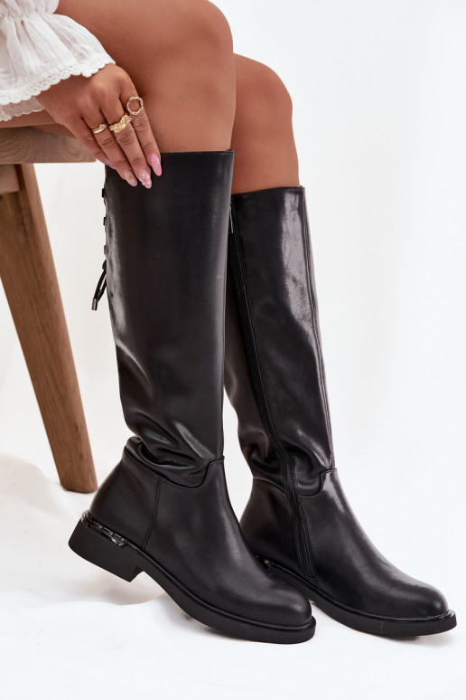 calentamiento botas de mujerActivadoturalnej Skóry con tacones anchos Vinceza 66822 de color negro