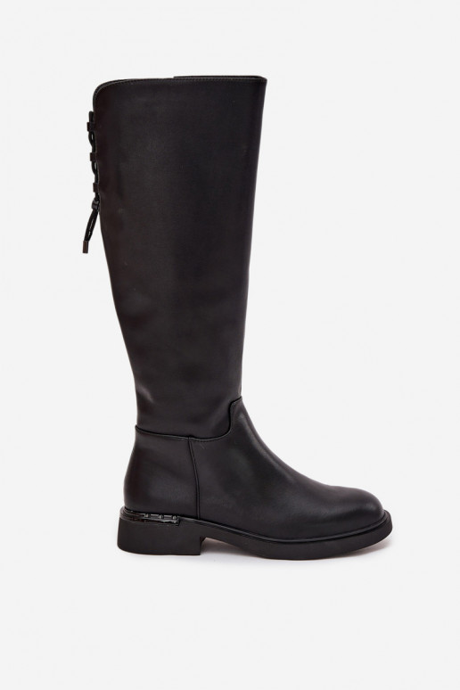 calentamiento botas de mujerActivadoturalnej Skóry con tacones anchos Vinceza 66822 de color negro