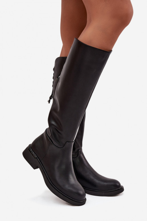 calentamiento botas de mujerActivadoturalnej Skóry con tacones anchos Vinceza 66822 de color negro