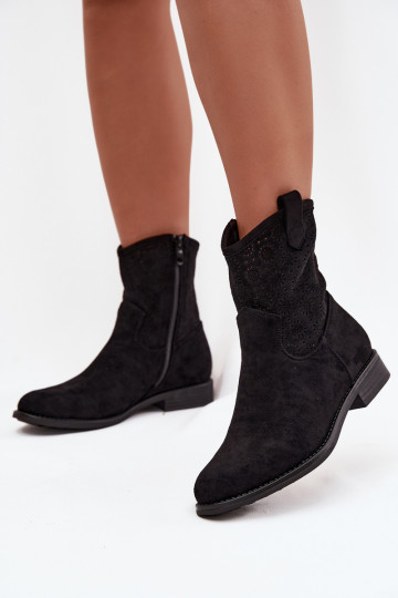 Botas de mujer con tacones anchos con elementos calados S.Barski HY52-530 de color negro 2