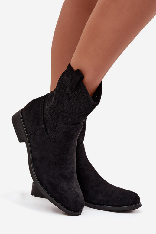Botas de mujer con tacones anchos con elementos calados S.Barski HY52-530 de color negro