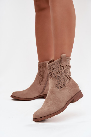Botas de mujer con tacones anchos con elementos calados S.Barski HY52-530 beige 2