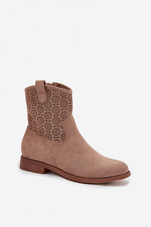 Botas de mujer con tacones anchos con elementos calados S.Barski HY52-530 beige Botas de mujer con tacones anchos con elementos calados S.Barski HY52-530 beige