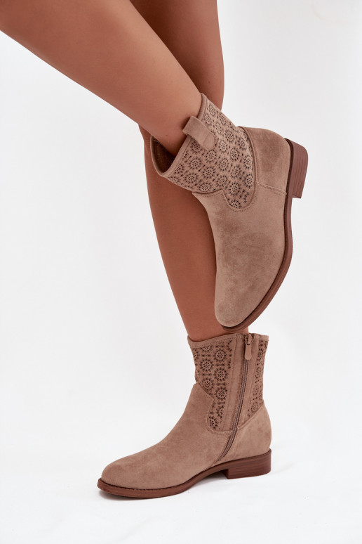 Botas de mujer con tacones anchos con elementos calados S.Barski HY52-530 beige Botas de mujer con tacones anchos con elementos calados S.Barski HY52-530 beige