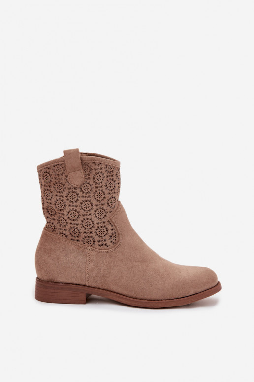 Botas de mujer con tacones anchos con elementos calados S.Barski HY52-530 beige Botas de mujer con tacones anchos con elementos calados S.Barski HY52-530 beige