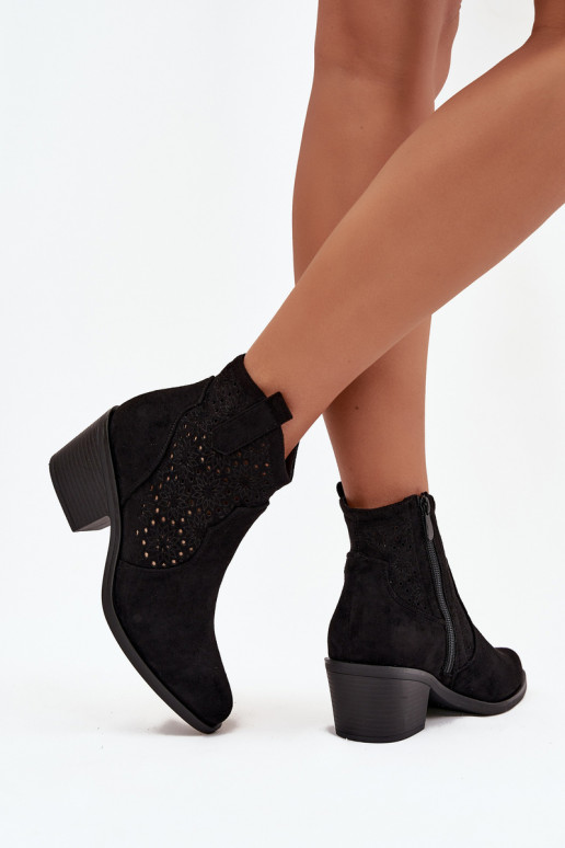 Botas de mujer con elementos calados con tacones S.Barski HY52-529 de color negro