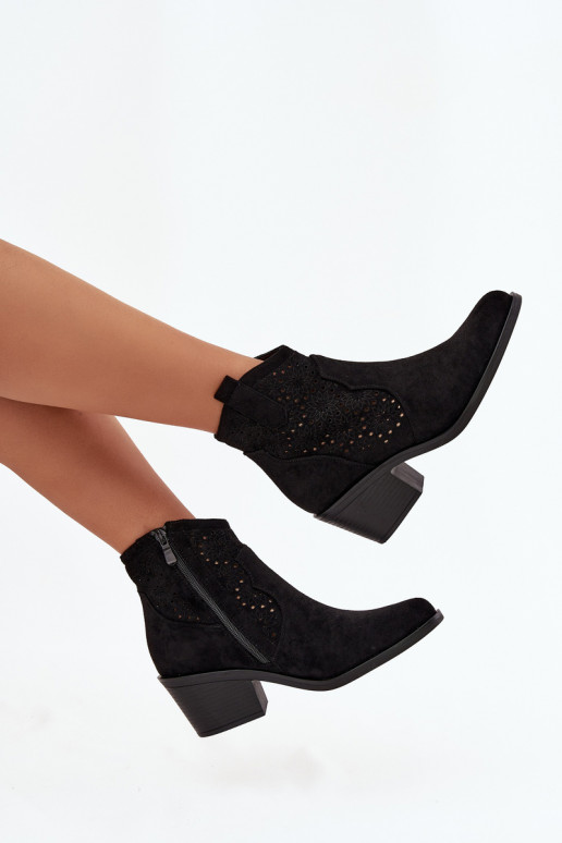 Botas de mujer con elementos calados con tacones S.Barski HY52-529 de color negro