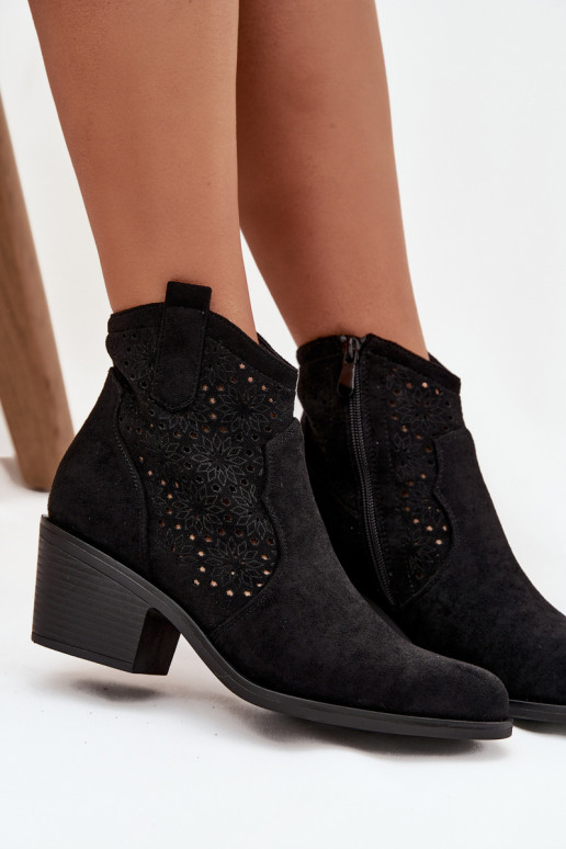 Botas de mujer con elementos calados con tacones S.Barski HY52-529 de color negro