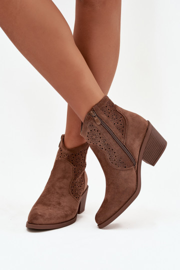 Botas de mujer con elementos calados con tacones S.Barski HY52-529 color marrón 2