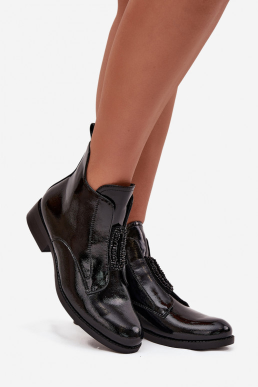 con efecto barniz calentamiento Botas de mujer Con decoraciones Detalem S.Barski HY52-525 de color negro