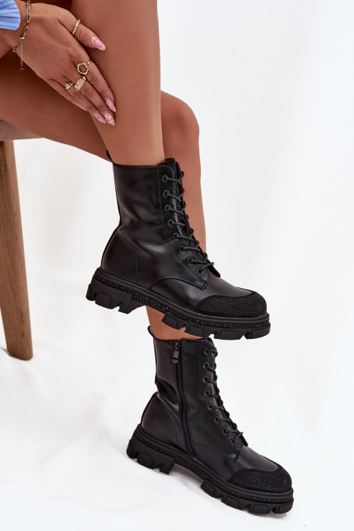 botines de trabajo Femenino calentamiento Con decoración S.Barski HY42-982 de color negro