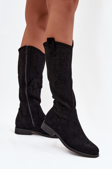 botas de mujer con elementos calados con tacones anchos S.Barski HY52-534 de color negro 2