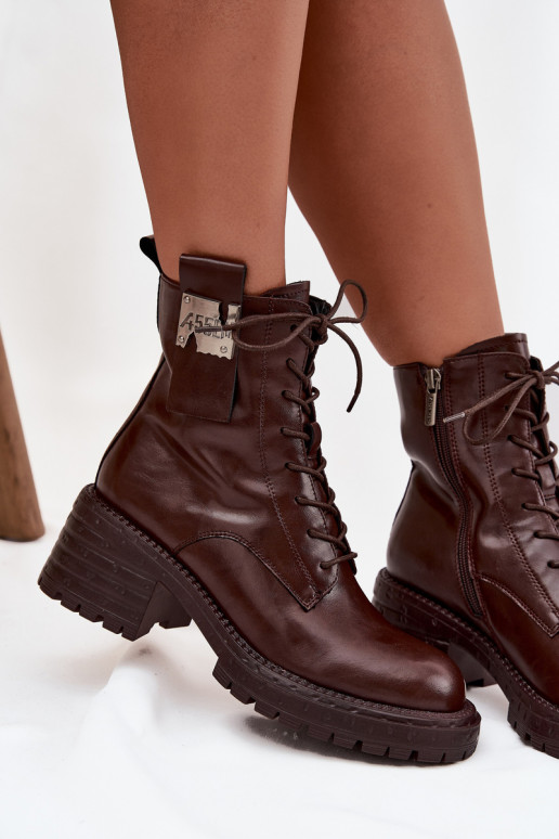 Piel botines de trabajo Femenino reloj Con decoraciones Detalem Artiker 57C0213 color marrón