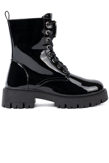 con efecto barniz atado para arriba Zapatos de mujer de color negro 2