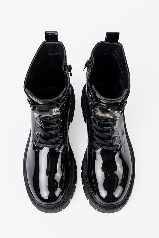 con efecto barniz atado para arriba Zapatos de mujer de color negro