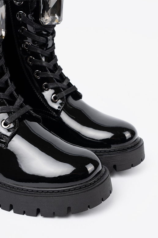 con efecto barniz atado para arriba Zapatos de mujer de color negro