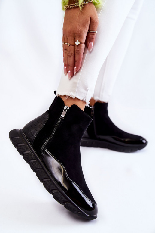 de gamuza Femenino Zapatillas modelo botas de color negro Anita