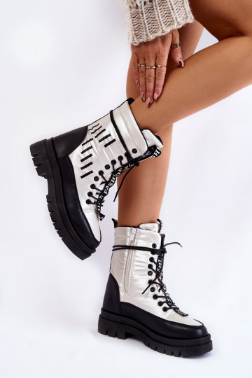 Botas de nieve con cordones para mujer Blanco-de color negro Sharmen