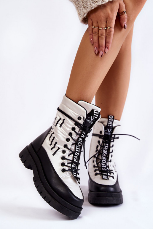 Botas de nieve con cordones para mujer Blanco-de color negro Sharmen