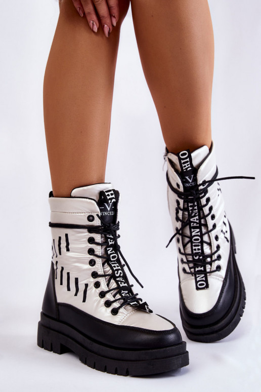 Botas de nieve con cordones para mujer Blanco-de color negro Sharmen
