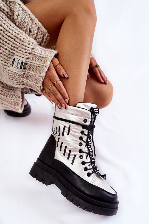 Botas de nieve con cordones para mujer Blanco-de color negro Sharmen