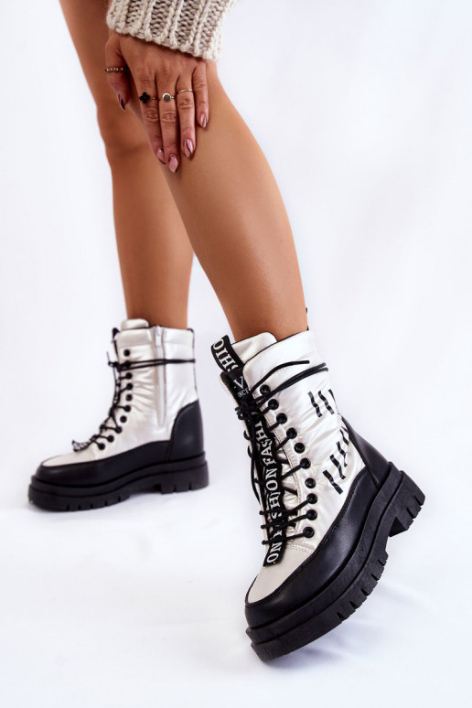 Botas de nieve con cordones para mujer Blanco-de color negro Sharmen