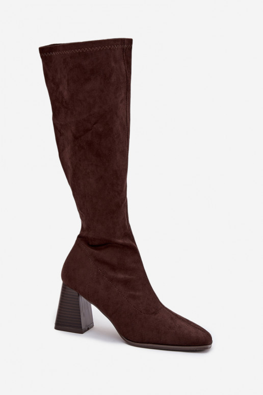 Botas altas para mujer con tacones y costuras color chocolate "Celandine"