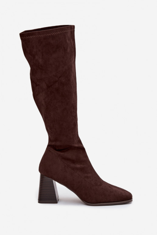 Botas altas para mujer con tacones y costuras color chocolate "Celandine"