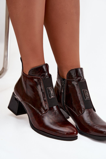 Botas de cuero sintético con efecto charol Klocke con detalles decorativos forradas Zazoo 60560 en marrón oscuro