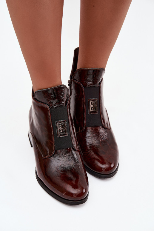 Piel con efecto barniz Botas reloj Con decoraciones Detalem calentamiento Zazoo 60560 marron oscuro