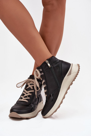 Botas deportivas para mujer con plataforma de cuero natural Zazoo Z1239 en negro 2