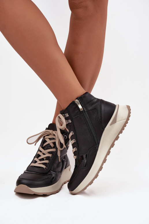 Botas Estilo deportivo Femenino con una plataformaActivadoturalnej Skóry Zazoo Z1239 de color negro