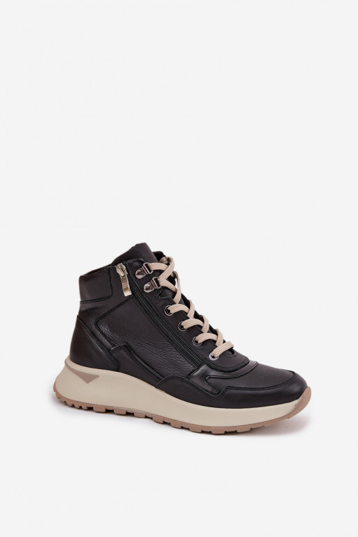 Botas Estilo deportivo Femenino con una plataformaActivadoturalnej Skóry Zazoo Z1239 de color negro