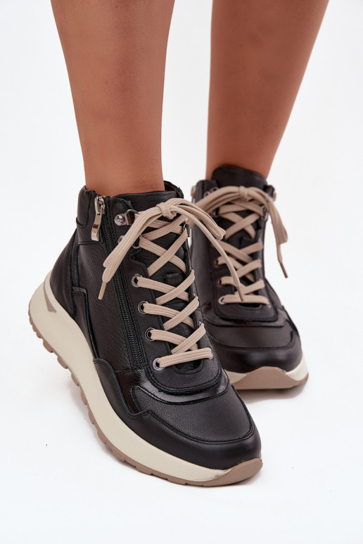 Botas Estilo deportivo Femenino con una plataformaActivadoturalnej Skóry Zazoo Z1239 de color negro