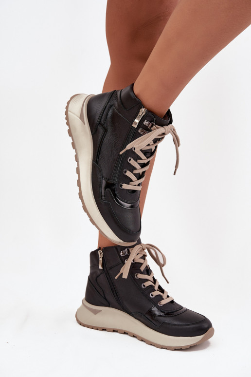 Botas Estilo deportivo Femenino con una plataformaActivadoturalnej Skóry Zazoo Z1239 de color negro