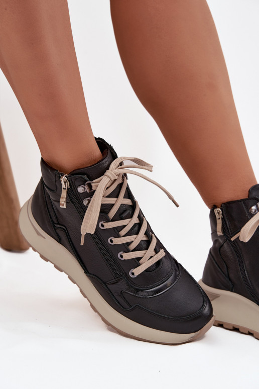 Botas Estilo deportivo Femenino con una plataformaActivadoturalnej Skóry Zazoo Z1239 de color negro