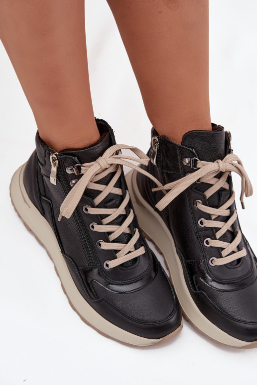 Botas Estilo deportivo Femenino con una plataformaActivadoturalnej Skóry Zazoo Z1239 de color negro