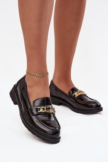 Mocasines de mujer lacados con detalles en dorado S.Barski HY52-539 en negro 2