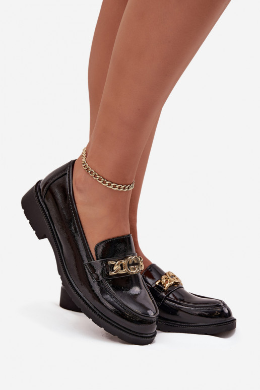 Mocasines lacados Femenino con detalles dorados S.Barski HY52-539 de color negro