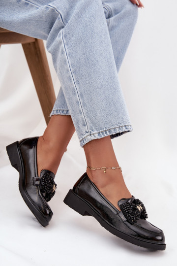 Mocasines de mujer lacados con lazos S.Barski HY52-319A en negro
