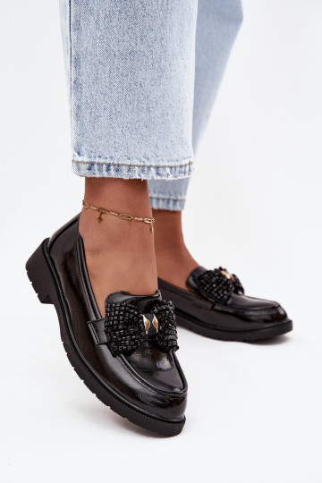 Mocasines de mujer lacados con lazos S.Barski HY52-319A en negro 2
