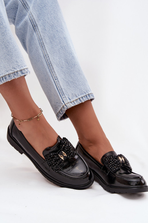 Mocasines lacados Femenino con cintas S.Barski HY52-319A de color negro