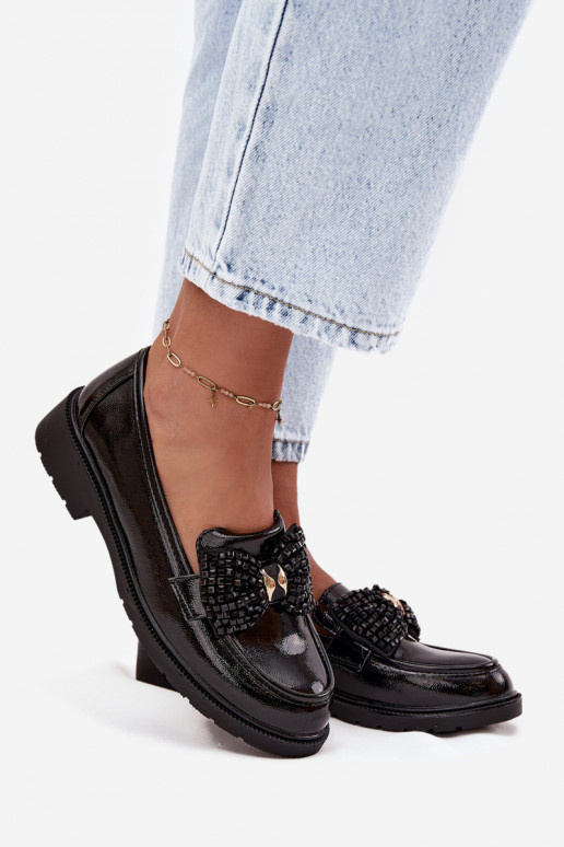 Mocasines lacados Femenino con cintas S.Barski HY52-319A de color negro