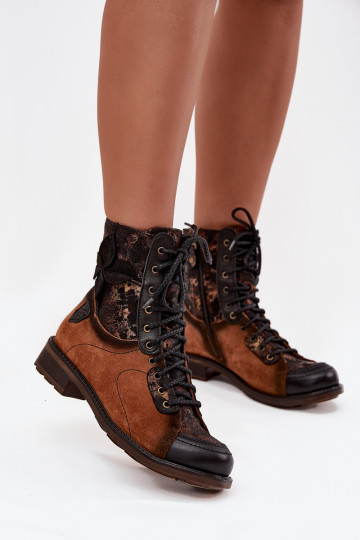 Botas de mujer de cuero natural con tacones anchos Tai turiciejka 07004-29 en marrón 2