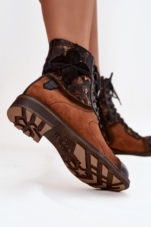 Piel Botas de mujerActivadoturalnej Skóry con tacones anchos Tiene queciejka 07004-29 color marrón