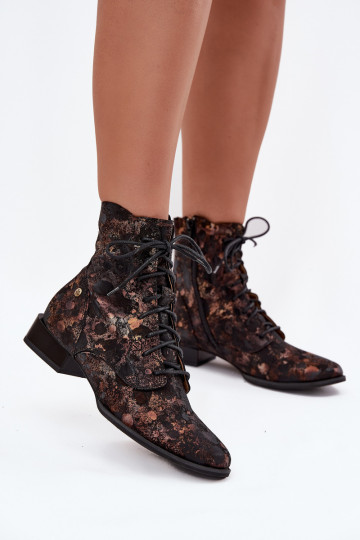 Botas de gamuza estampadas con tacones anchos Tai turiciejka 06391-02 en negro y dorado 2